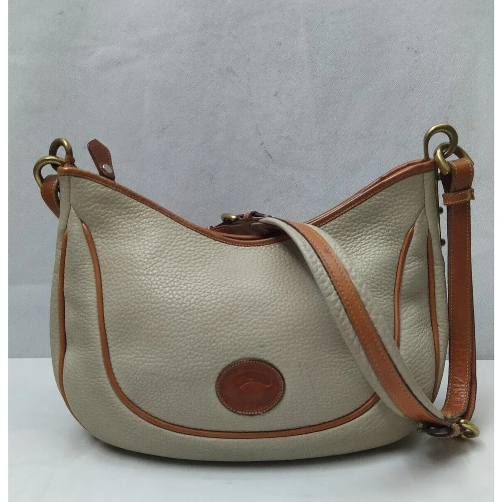 Dooney & Bourke Ivory Pebbled Leather Zipper Hobo Shoulder Bag - Vintage